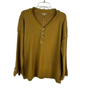 NEW Jodifl Womens Yellow Sweater V Neck Pull On Size Small Oversize